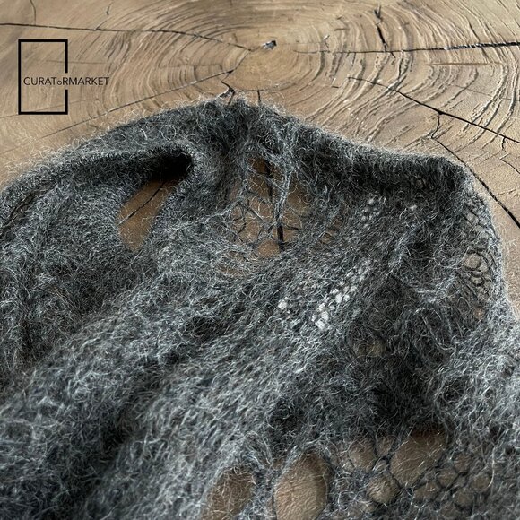 Rick Owens: Wool Blend Dark Dust Hand Knit Spider Tank Top SS24 Lido - Picture 7 of 16